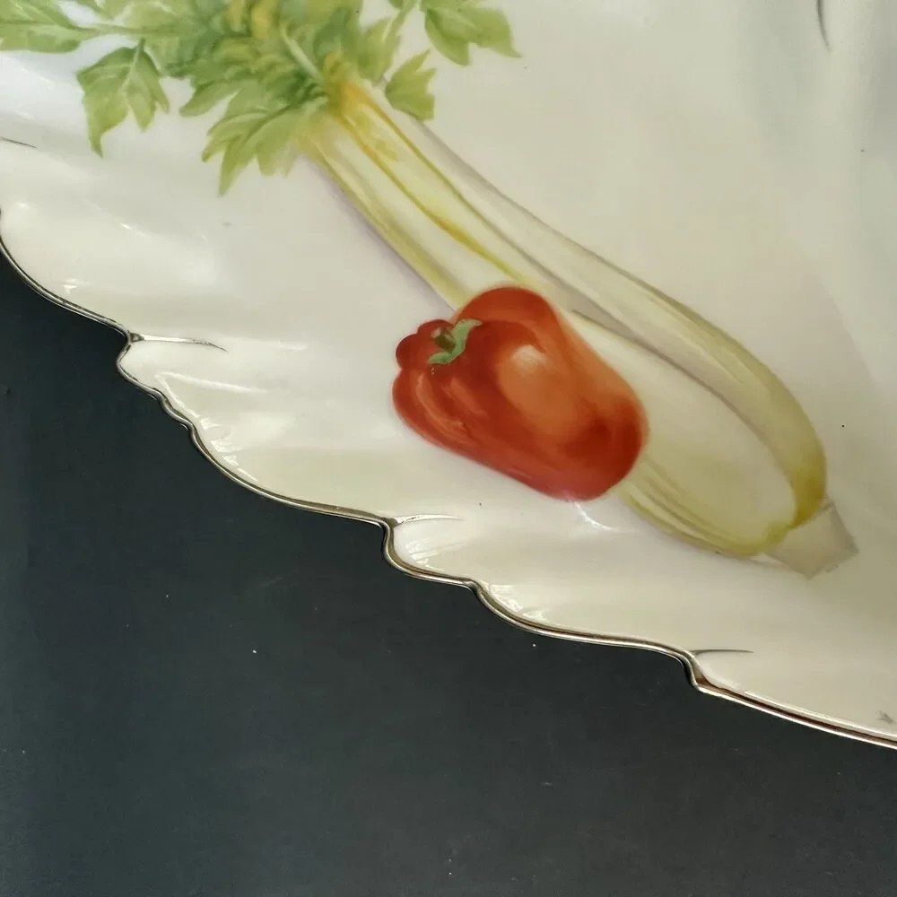 Noritake Hand Painted Japan Sandwich Serving Tray Leaf Porcelain Platter 12.5”